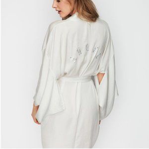 VS Dream Angels Satin Kimono Robe "ANGEL" Bling XS/S Ivory White Y2K